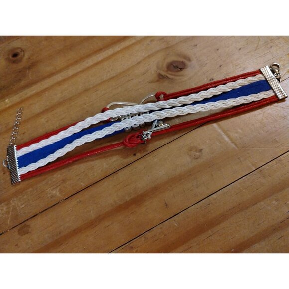 Baseball Cubs Charm Bracelet Rope Braided Band Chicago Red White Blue - Picture 11 of 11